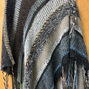 Chico's Black and Gray Knit Shawl with Fringe